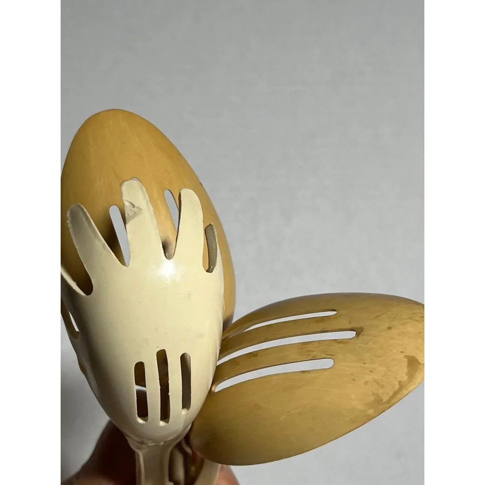 Vintage Ekco Kitchen Utensil 4pc Slotted Spatula Spoons Pasta Server‎ Brown Tan